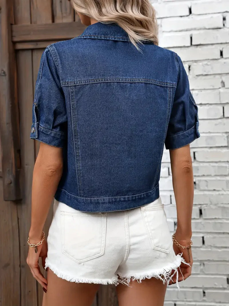 Sabrine Denim jack | Denim overhemd met korte mouwen voor dames - Afbeelding 3