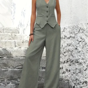 Vest & broek met wijde pijpen - Elegante tweedelige damescollectie